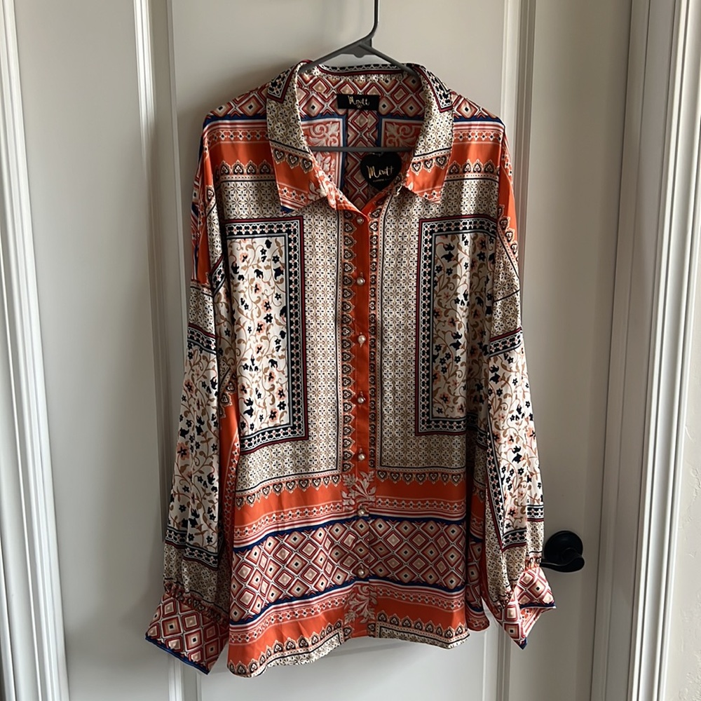 NWT Meritt Dig Deep Down Button Up In Orange Curves. - Picture 4 of 11